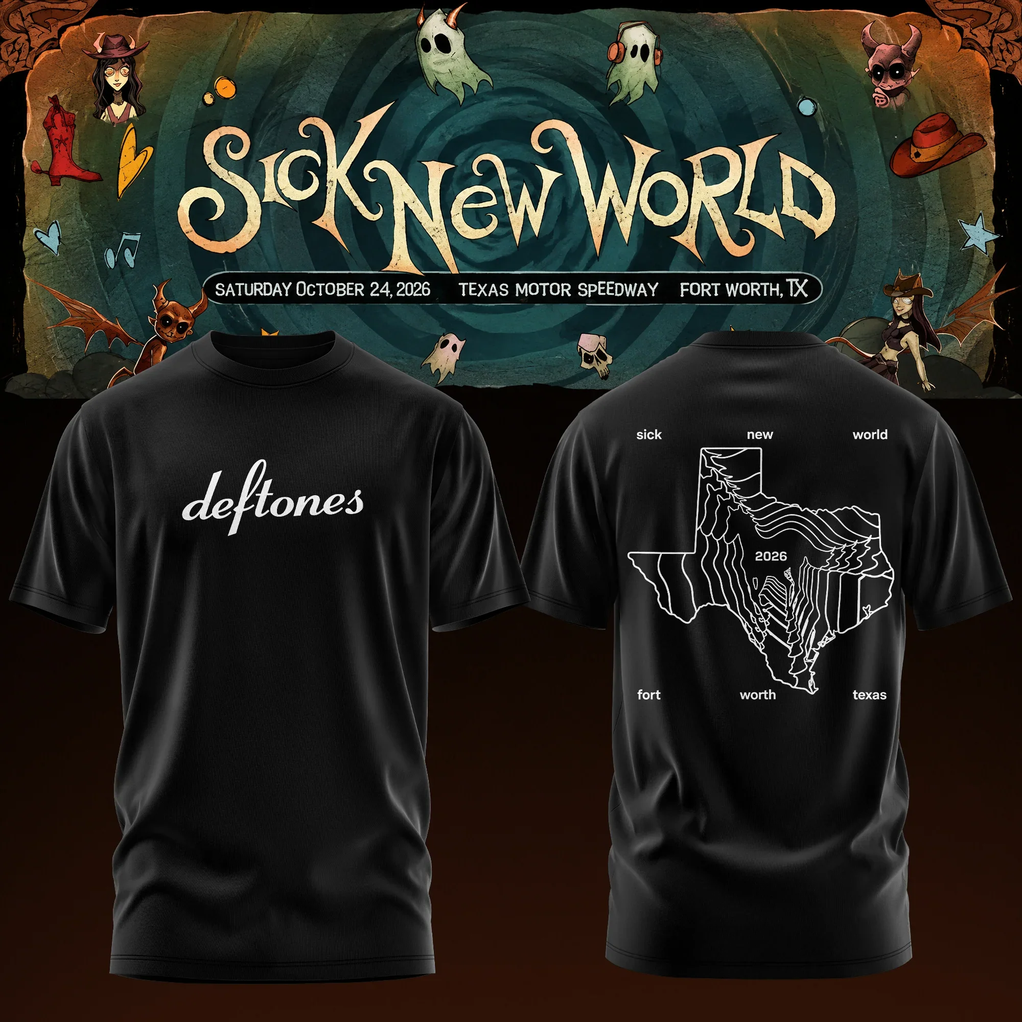 Sick New World Texas 2026 Merch Deftones Texas Motor Speedway T-Shirt Metal Fan Best Gifts