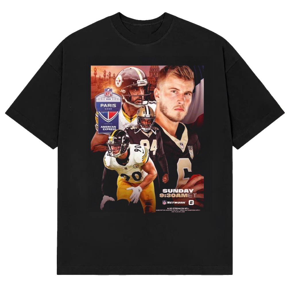 Pittsburgh Steelers Vs New Orleans Saints Paris Game Poster Graphic T-Shirt Fans Gift