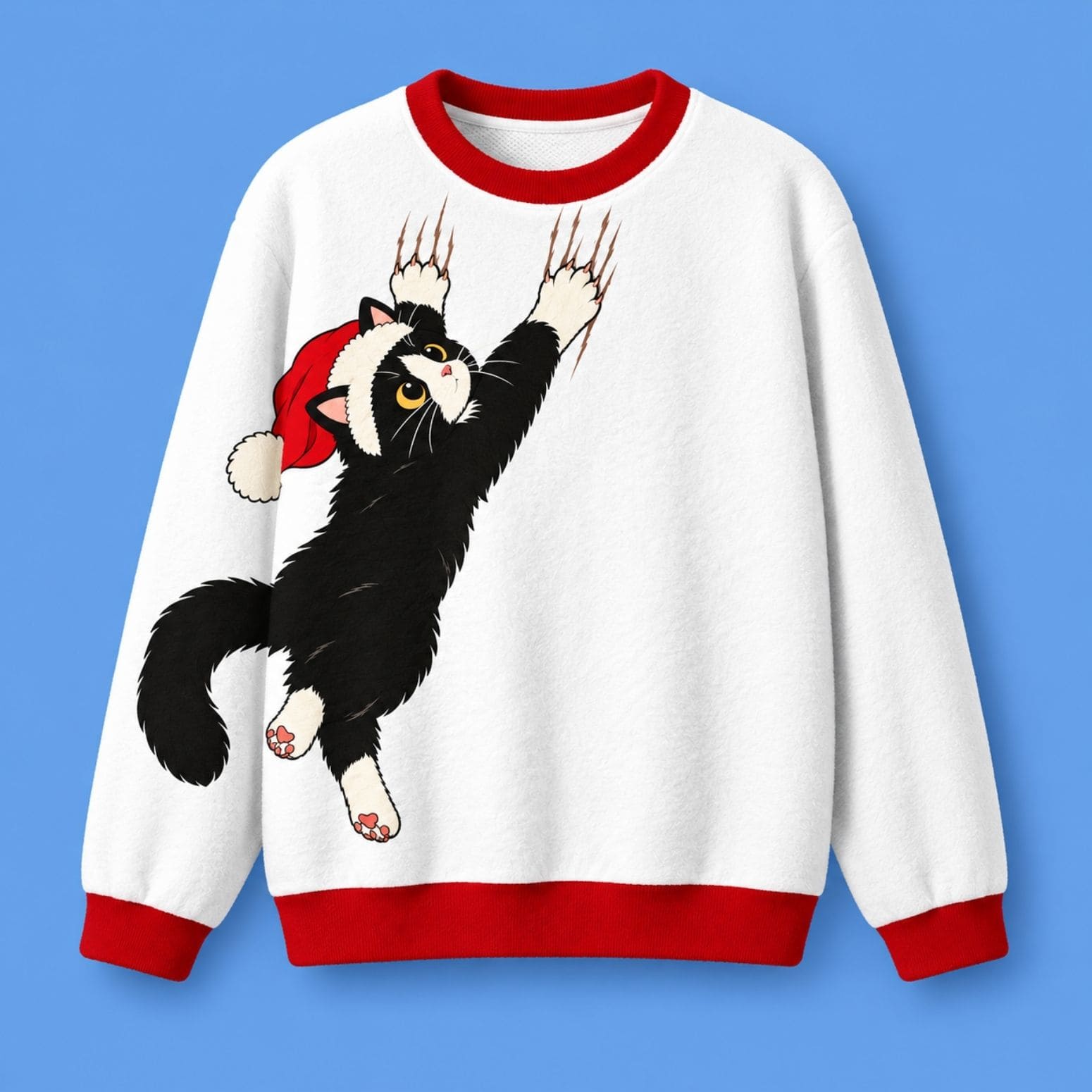 Funny Naughty Hanging Cat Ugly Christmas Sweater Xmas Party Apparel Cat Lover Christmas Gifts