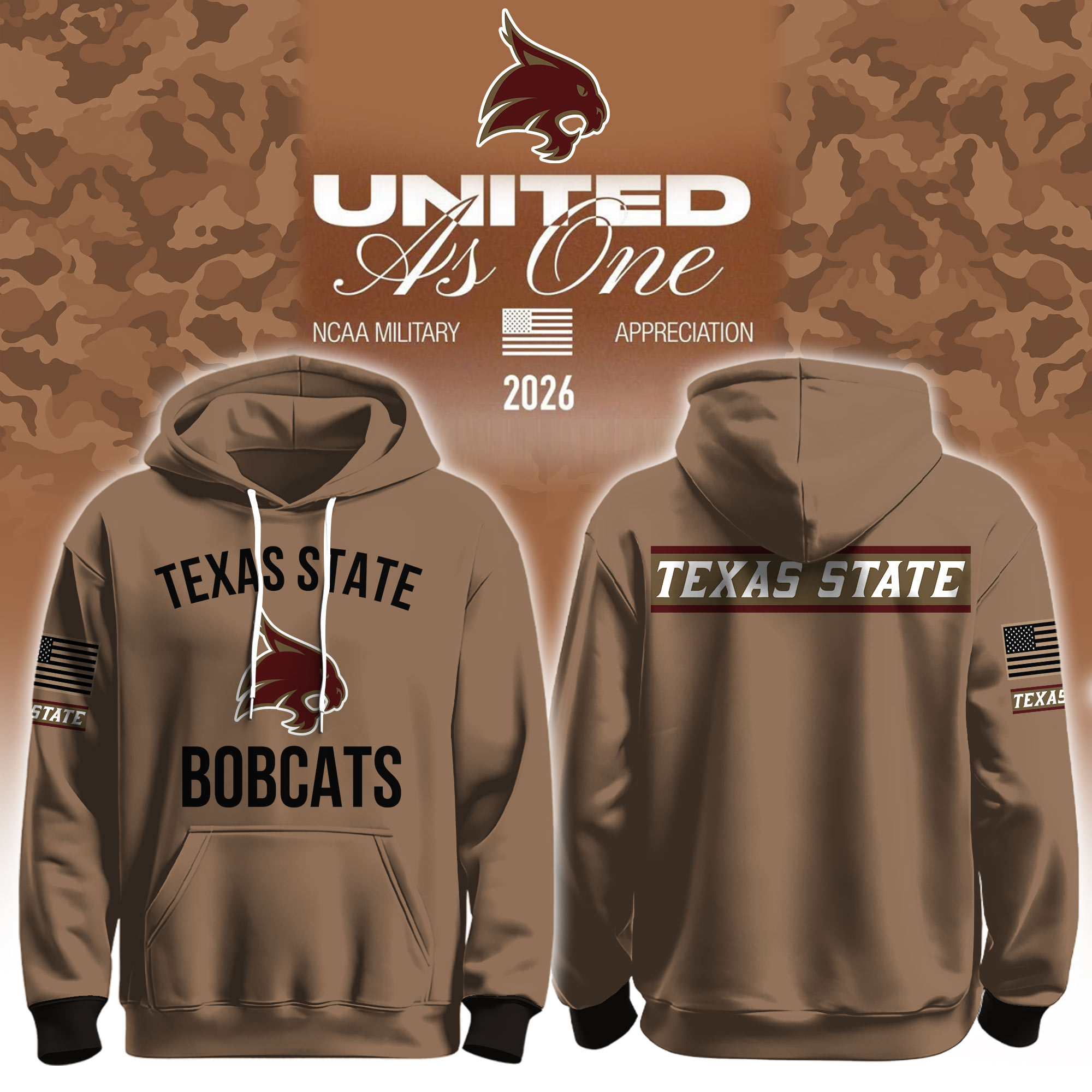 Texas State Bobcats X 2026 Military Appreciation Hoodie Texas State Bobcats Apparel Fan Gear