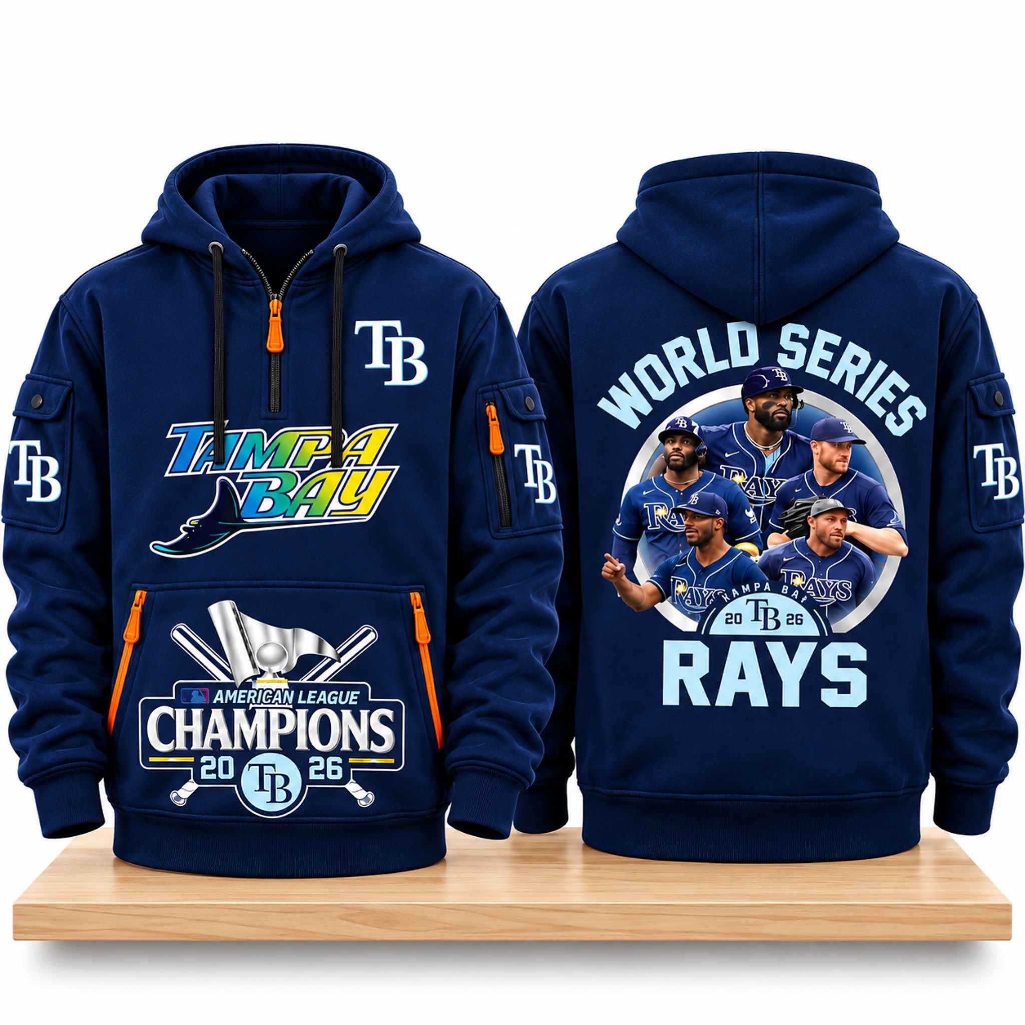 TB Rays 2026 American League World Series Champions Half Zip Hoodie Tampa Bay Rays Gear