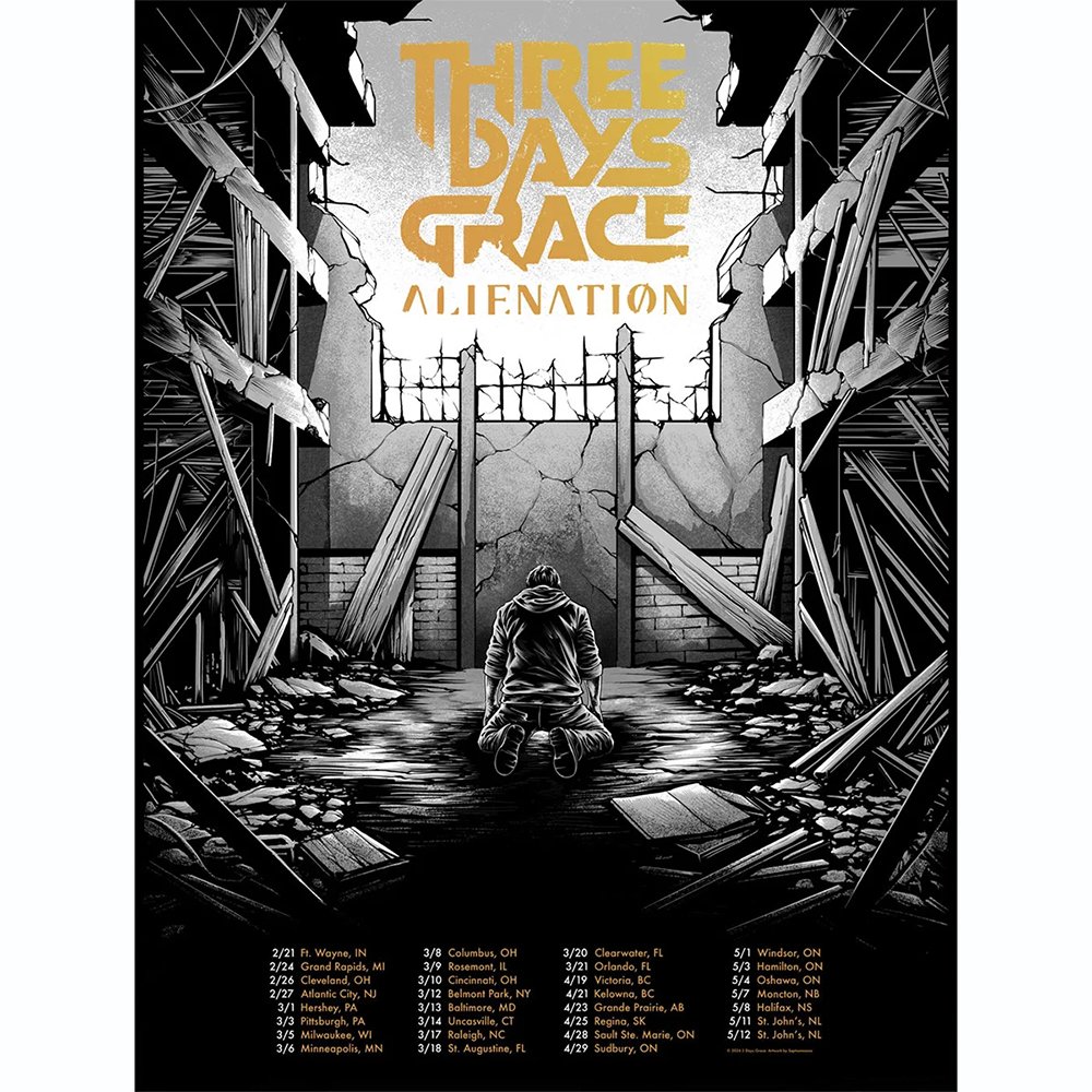 Three Days Grace 2026 Alienation Tour Monochrome Poster Three Days Grace Merch