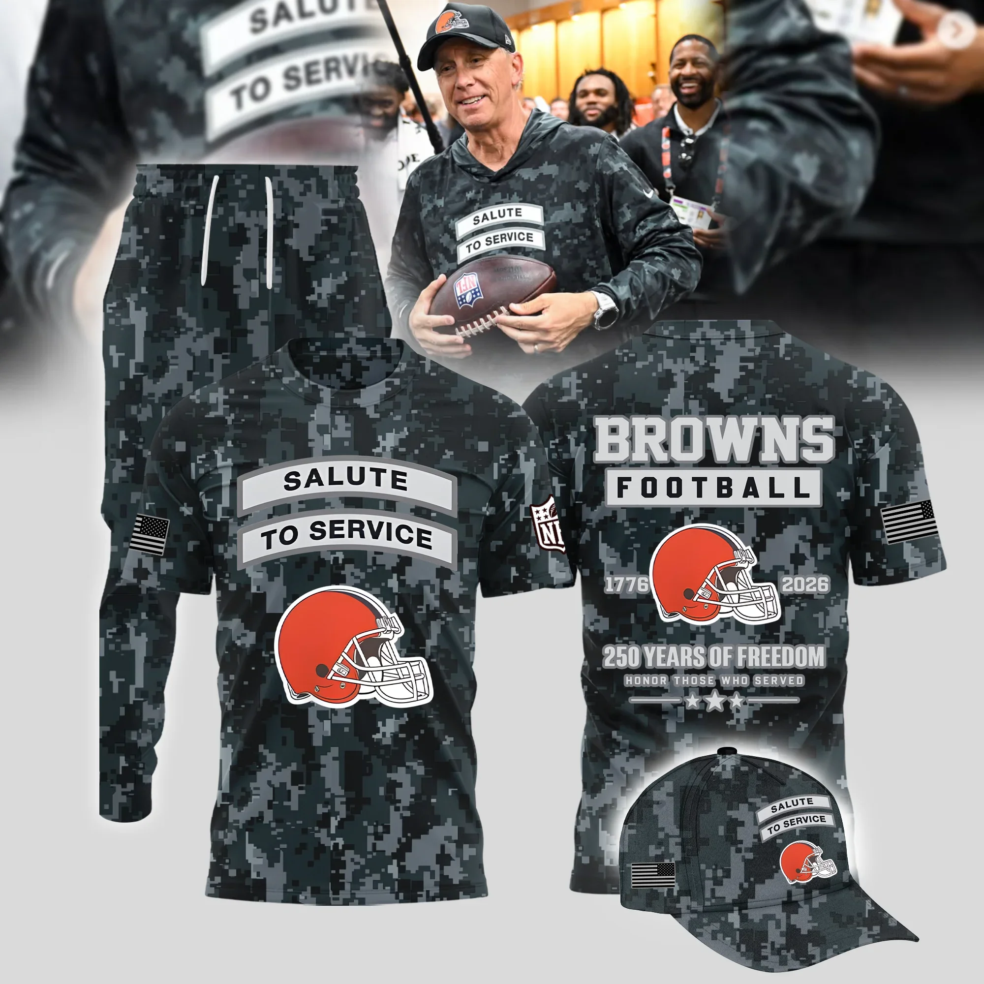 Cleveland Browns Salute To Service Camo Football T-Shirt Cleveland Browns Apparel Best Fan Gifts