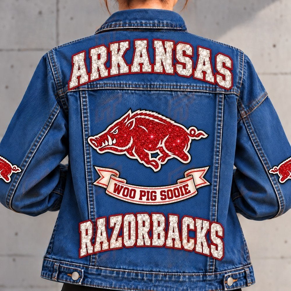 Arkansas Razorbacks Denim Jacket Razorbacks Game Apparel Gift For Teammate