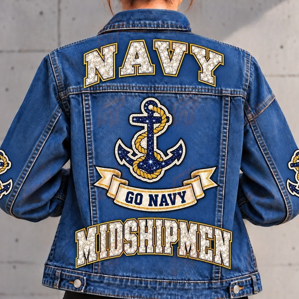 Navy Midshipmen Denim Jacket Midshipmen Football Pride Clothing Gifts For Sister