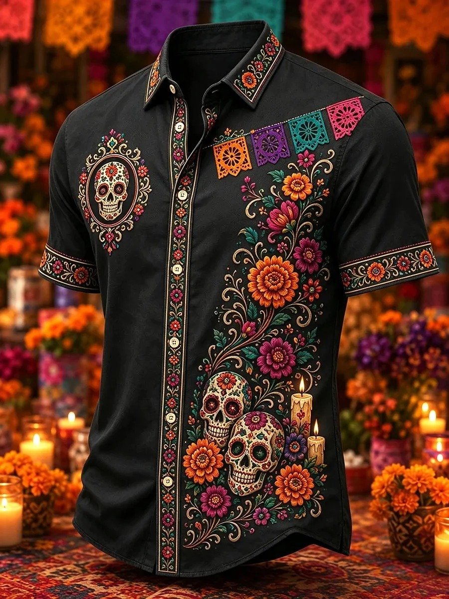Day Of The Dead Print Hawaiian Shirt Mexican Holiday Clothes Gift For Boyfriend
