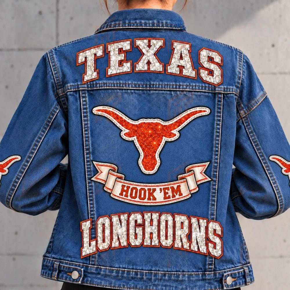 Texas Longhorns Denim Jacket Longhorns Football Wear Gift For Sports Enthusiast