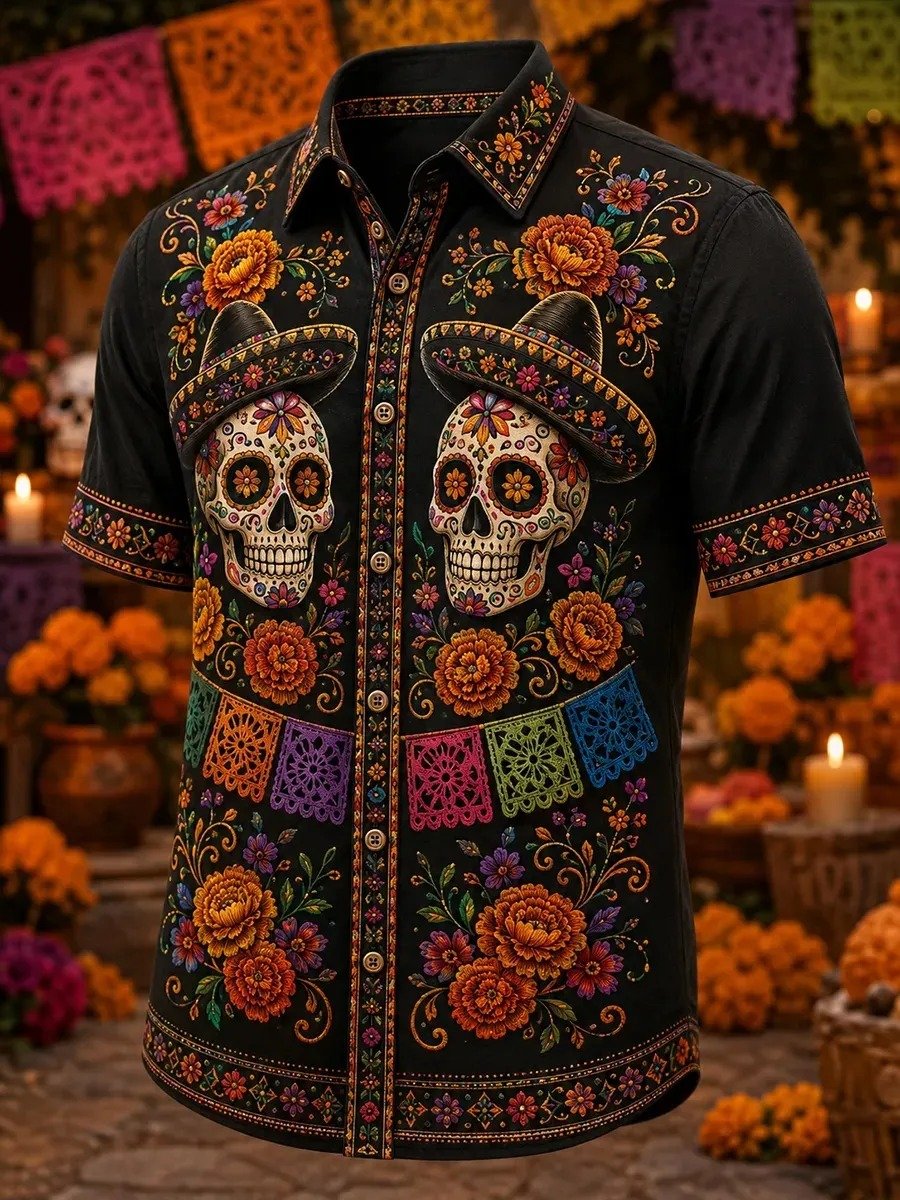 Day Of The Dead Twin Sombrero Skull Hawaiian Shirt Mexican Holiday Clothes Him Gift