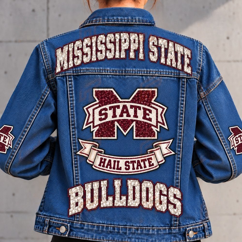 Mississippi State Bulldogs Denim Jacket Bulldogs Football Gameday Wear Gifts For Mom