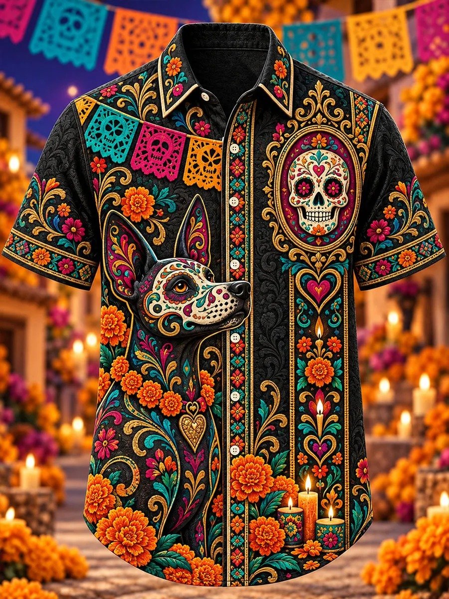 Day Of The Dead Print Hawaiian Shirt Sugar Skull Clothing Gift For Mexican Americans