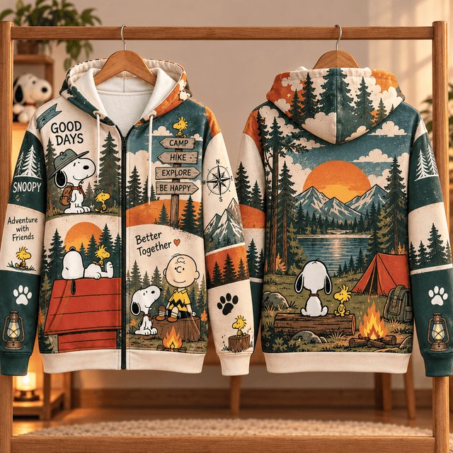 Snoopy Good Days Adventure Camping Zip Up Hoodie Snoopy Lovers Clothes Christmas Gift