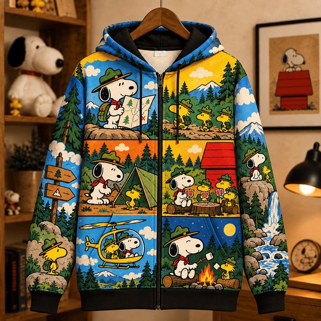 Snoopy Trailside Adventures Zip Up Hoodie Holiday Xmas Snoopy Clothing Son Gifts