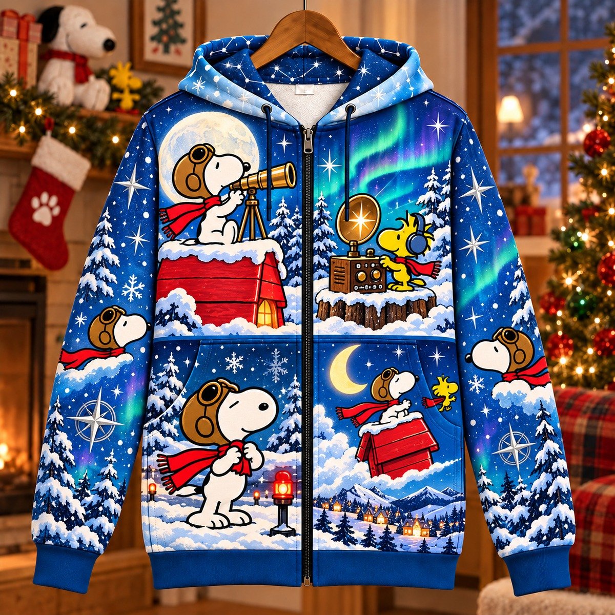 Snoopy Northern Lights Watch Zip Up Hoodie Christmas Snoopy Clothes Gifts For Wife