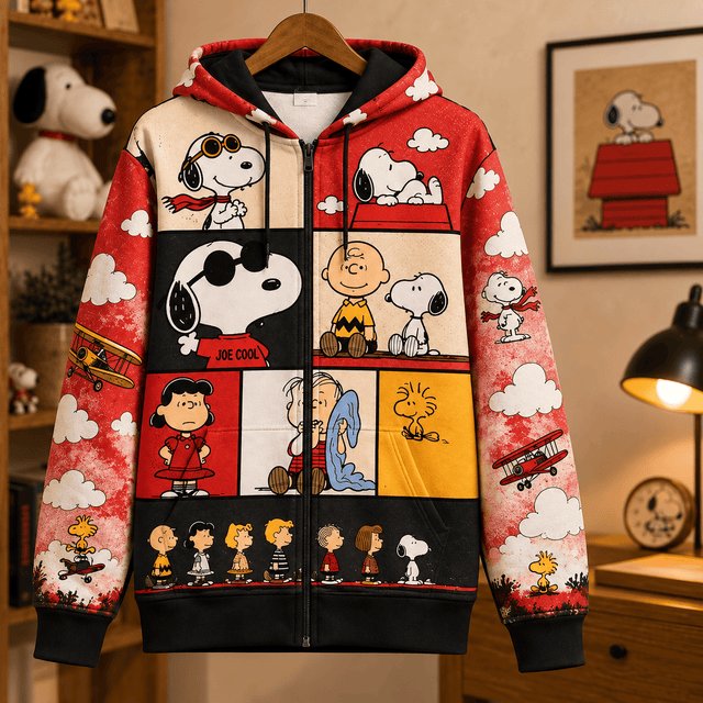 Snoopy Comic Sky Adventures Zip Up Hoodie Snoopy Lovers Clothing Gifts For Daughter