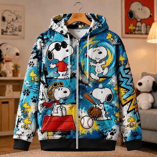Snoopy Color Pop Graffiti Zip Up Hoodie Snoopy Lovers Clothing Gifts For Wife