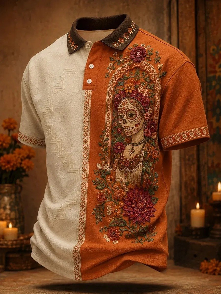 Day Of The Dead Calavera Lady Polo Shirt Dia De Los Muertos Clothing Husband Gifts
