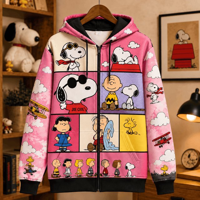 Snoopy Comic Sky Adventures Zip Up Hoodie Snoopy Lovers Clothing Gifts For Husband