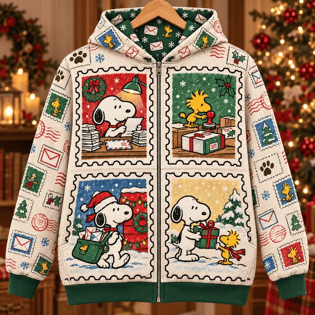 Snoopy Merry Mailroom Zip Up Hoodie Christmas Snoopy Apparel Him Gifts