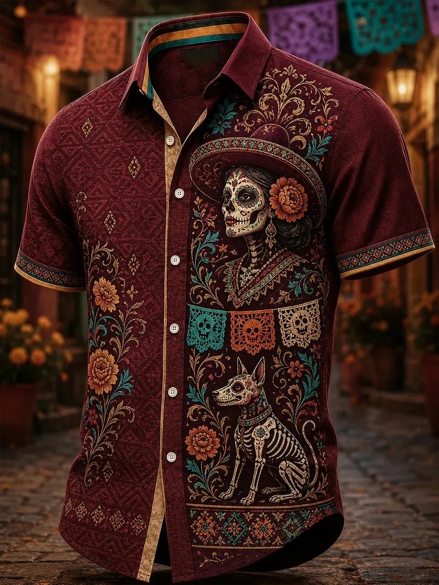 Day Of The Dead Catrina Skeleton Hairless Dog Hawaiian Shirt Mexican Day Of The Dead Gear