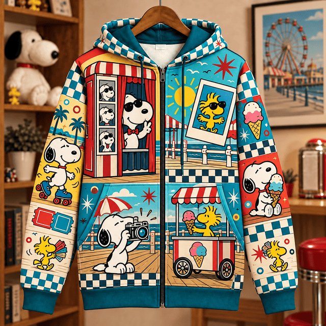 Snoopy Seaside Snapshots Zip Up Hoodie Holiday Xmas Snoopy Apparel Xmas Gift Ideas