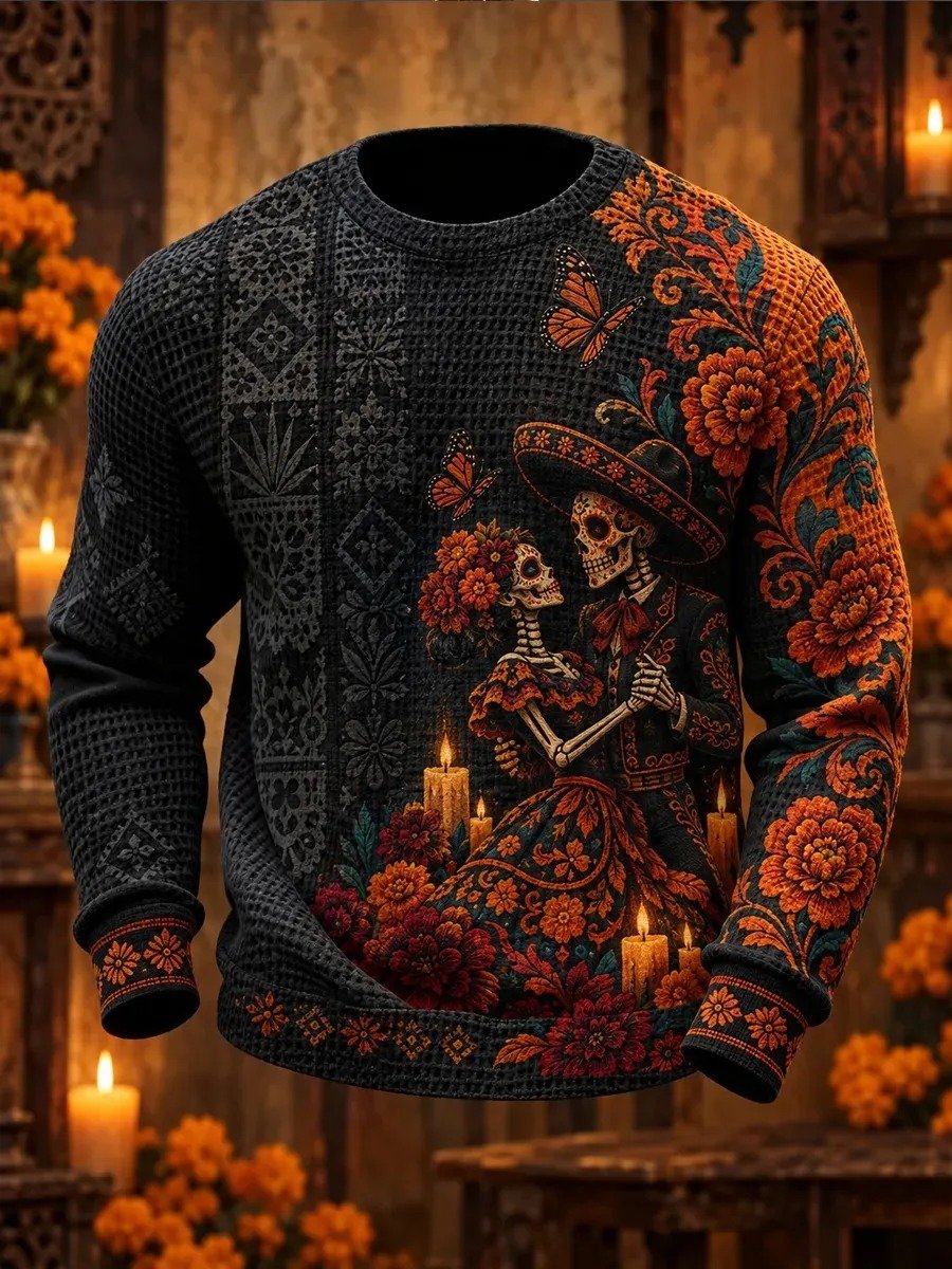 Day Of The Dead Dancing Skeleton Couple Long Sleeve Shirt Mexican Holiday Clothes