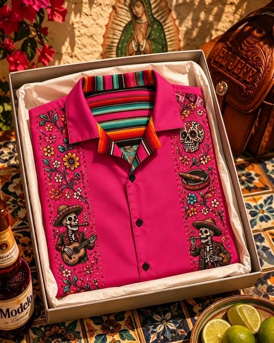 Day Of The Dead Bright Multicolored Vertical Band Hawaiian Shirt Mexican Festival Gear