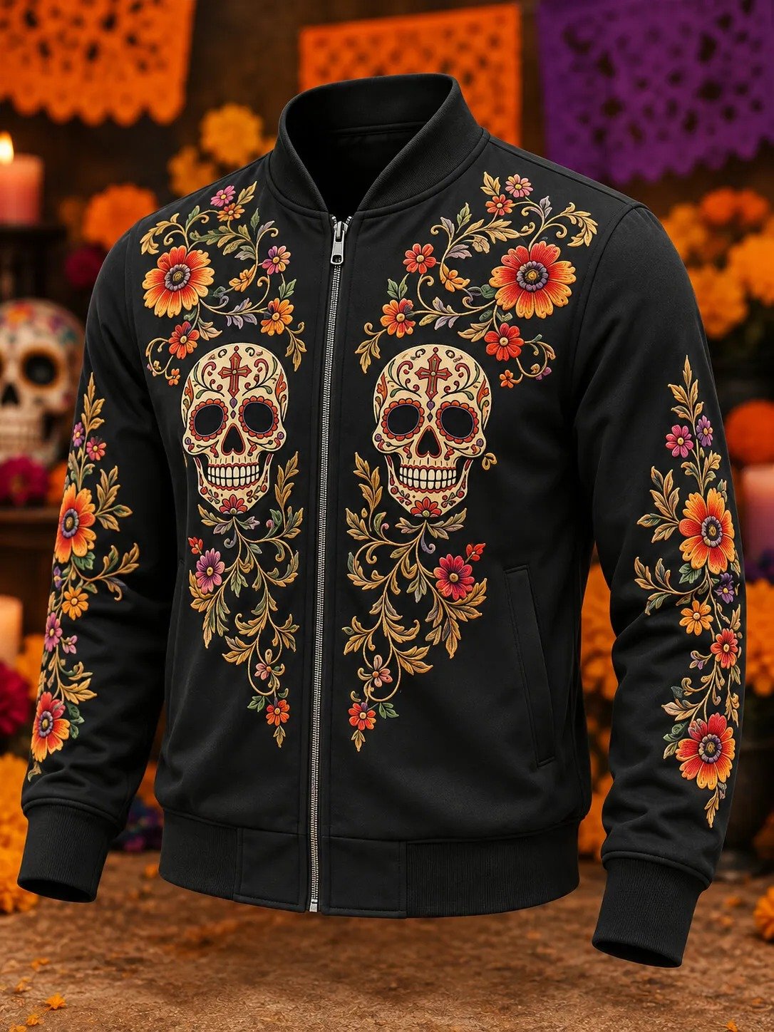 Day Of The Dead Dual Sugar Skull Cross Jacket Dia De Los Muertos Outfits Husband Gift