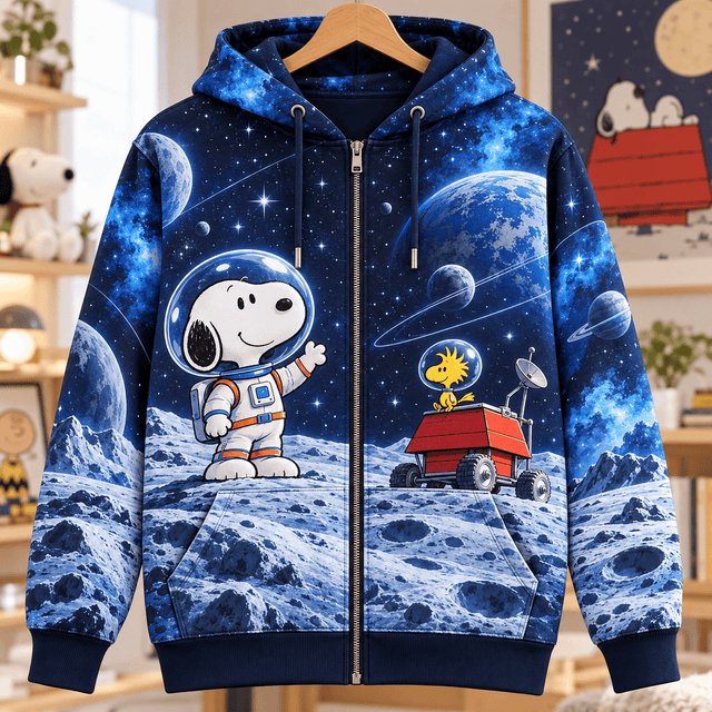 Snoopy Lunar Rover Adventure Zip Up Hoodie Holiday Christmas Snoopy Clothes Son Gifts