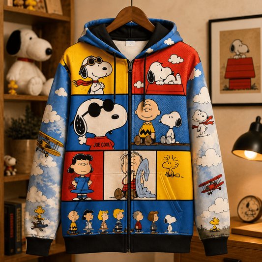 Classic Puppy Friends Zip Up Hoodie Retro Snoopy Lovers Clothing Xmas Gift For Son