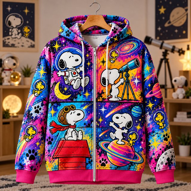 Snoopy Cosmic Adventure Zip Up Hoodie Holiday Xmas Snoopy Apparel Christmas Presents