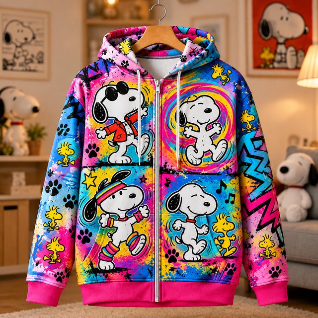 Snoopy Electric Groove Zip Up Hoodie Holiday Xmas Snoopy Apparel Christmas Gifts