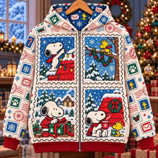 Snoopy Holiday Stamp Stories Zip Up Hoodie Christmas Snoopy Apparel Gift For Brother
