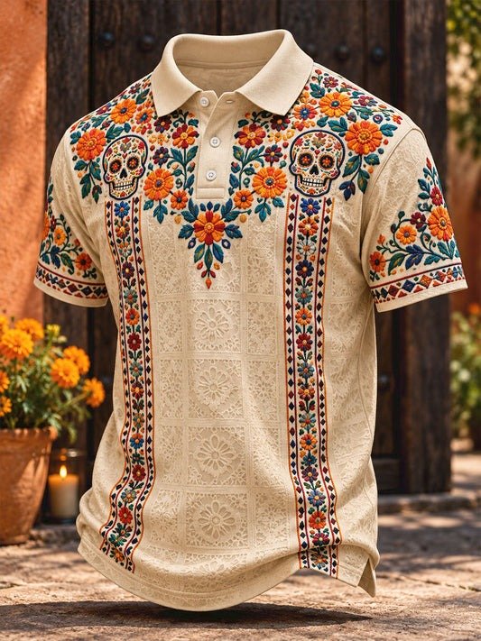 Mexico Day Of The Dead Floral Art Polo Shirt Sugar Skull Artwork Clothes Him Gift