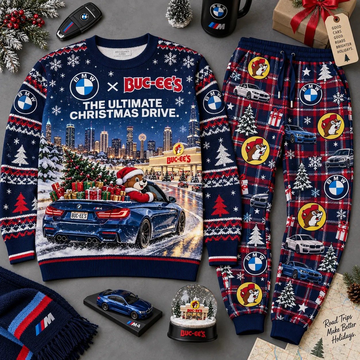 Buc-ees x BMW Merch Buc-ees The Ultimate Christmas Drive Sweatshirt And Sweatpants Holiday Gift