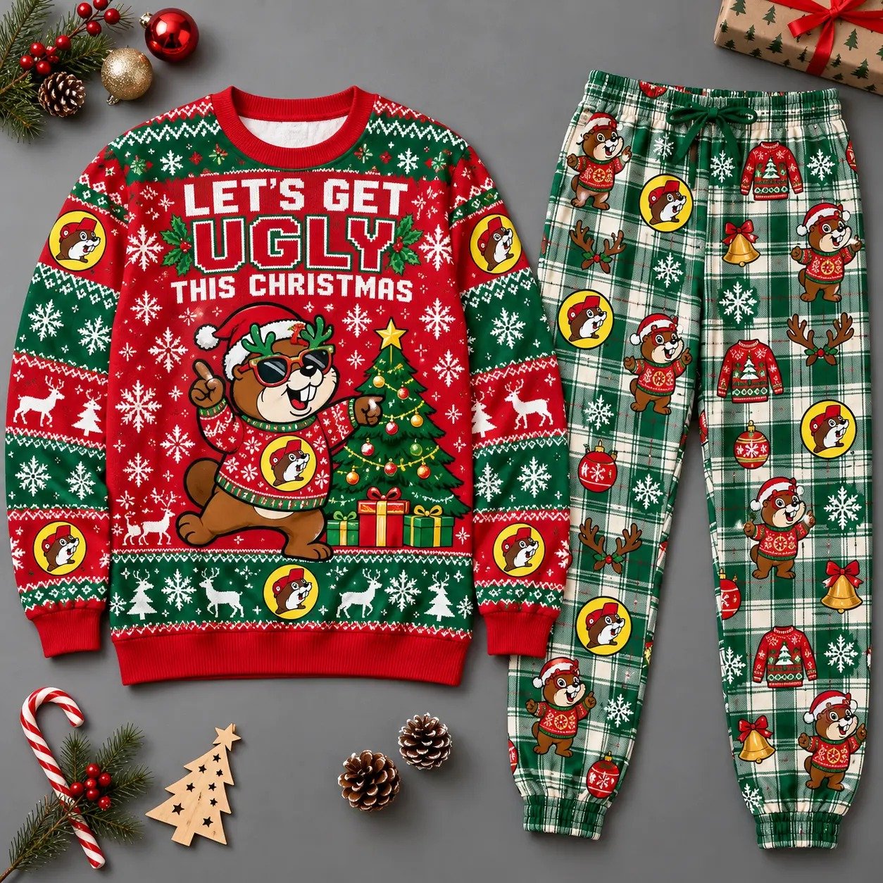 Buc-ees Merch Buc-ees Let's Get Ugly This Christmas Sweatshirt And Sweatpants Men Gift