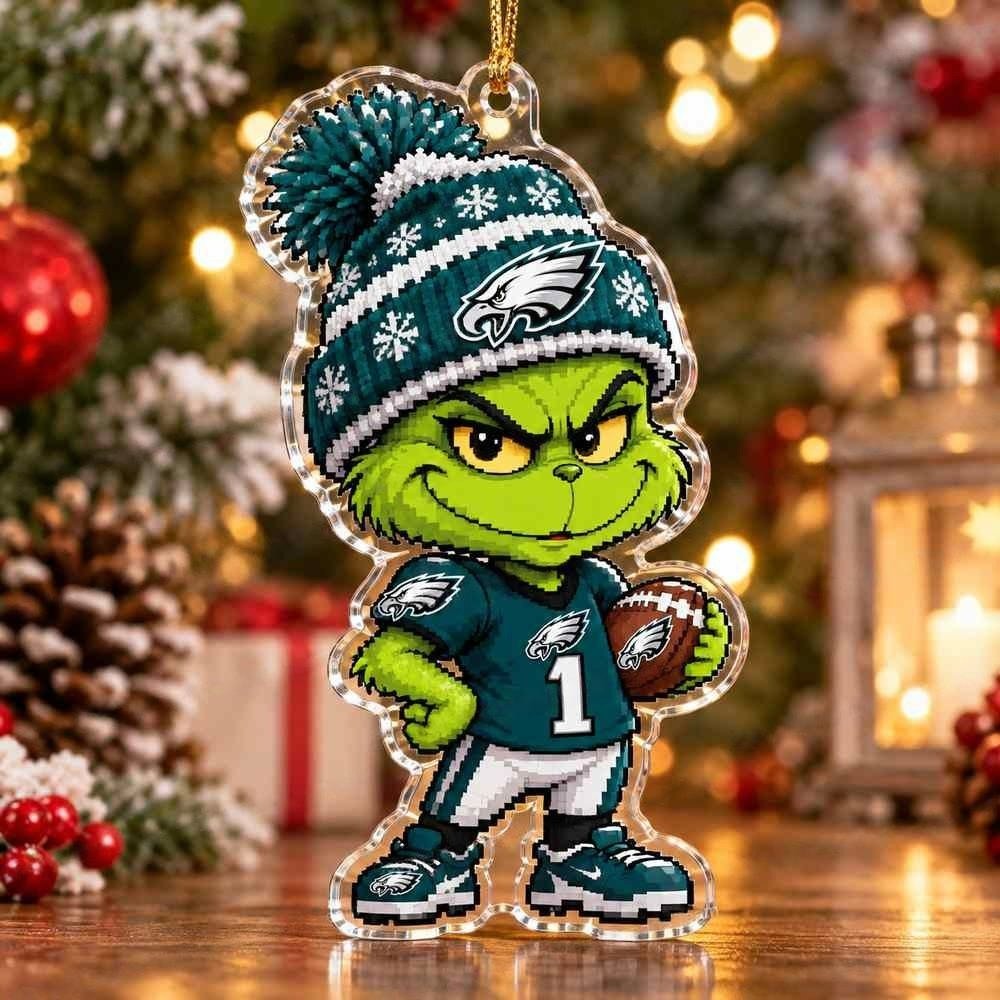 Philadelphia Eagles Grinch Chibi Pixel Christmas Acrylic Ornament Whimsical Holiday Tree Keepsake Gifts