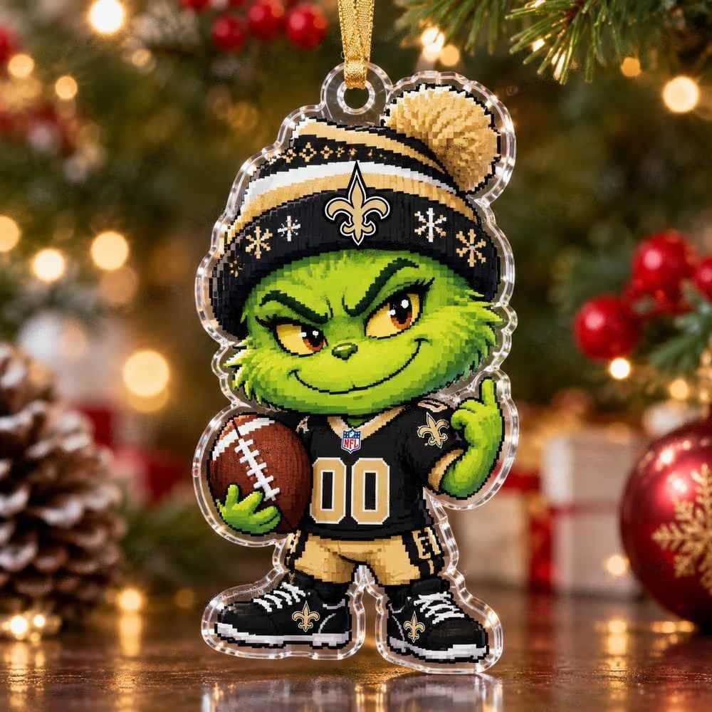 New Orleans Saints Grinch Chibi Pixel Xmas Acrylic Ornament Naughty Holiday Character Keepsake Gifts
