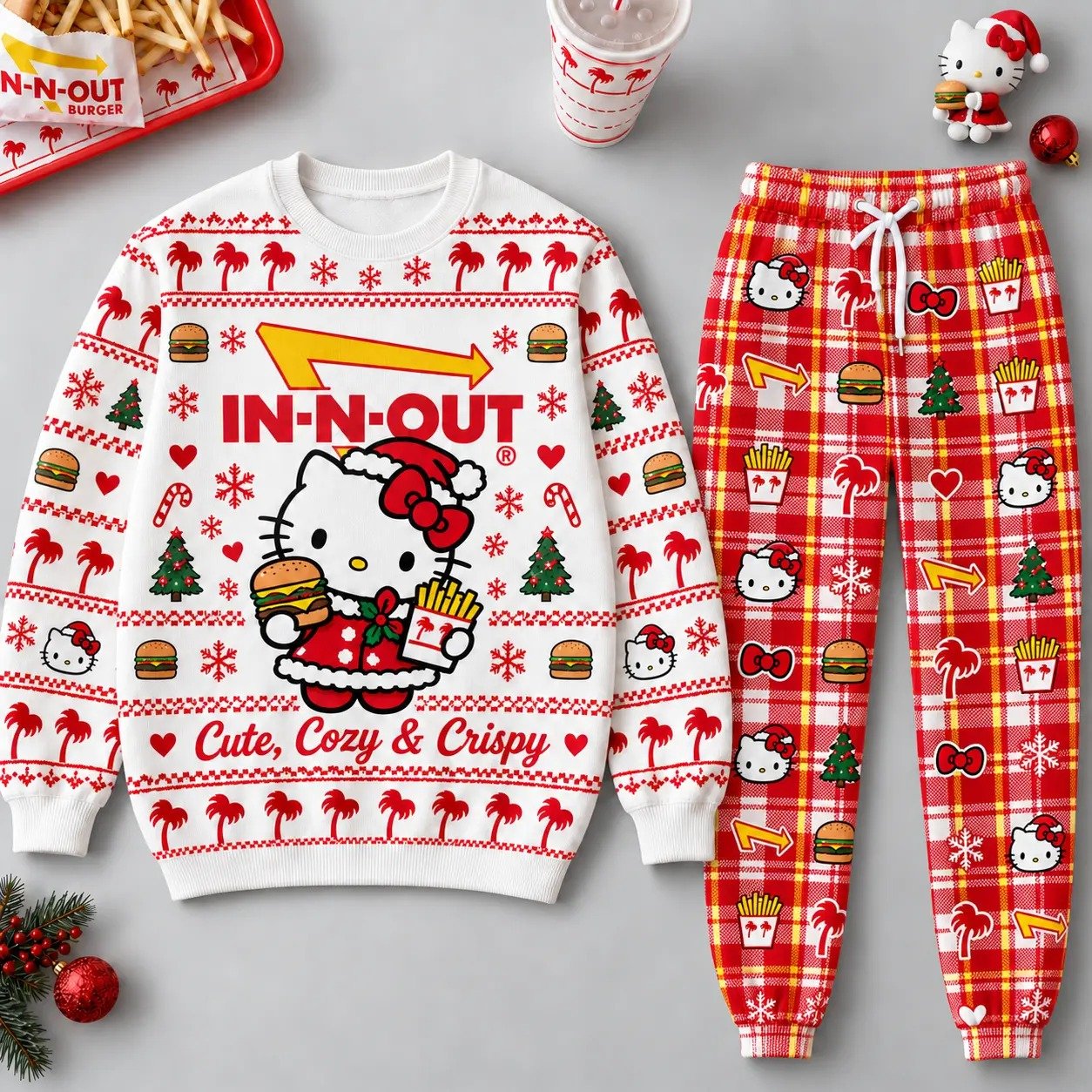 In-N-Out Hello Kitty Sweatshirt And Sweatpant In-N-Out Burger Clothes Gift For Girlfriend