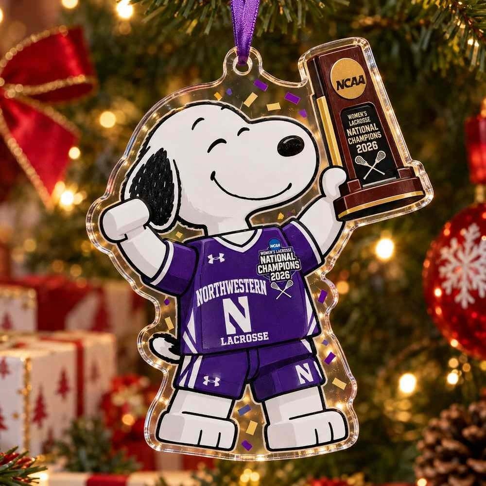 Northwestern Wildcats Lacrosse National Champions Snoopy Trophy Christmas Ornament Gifts For Husband