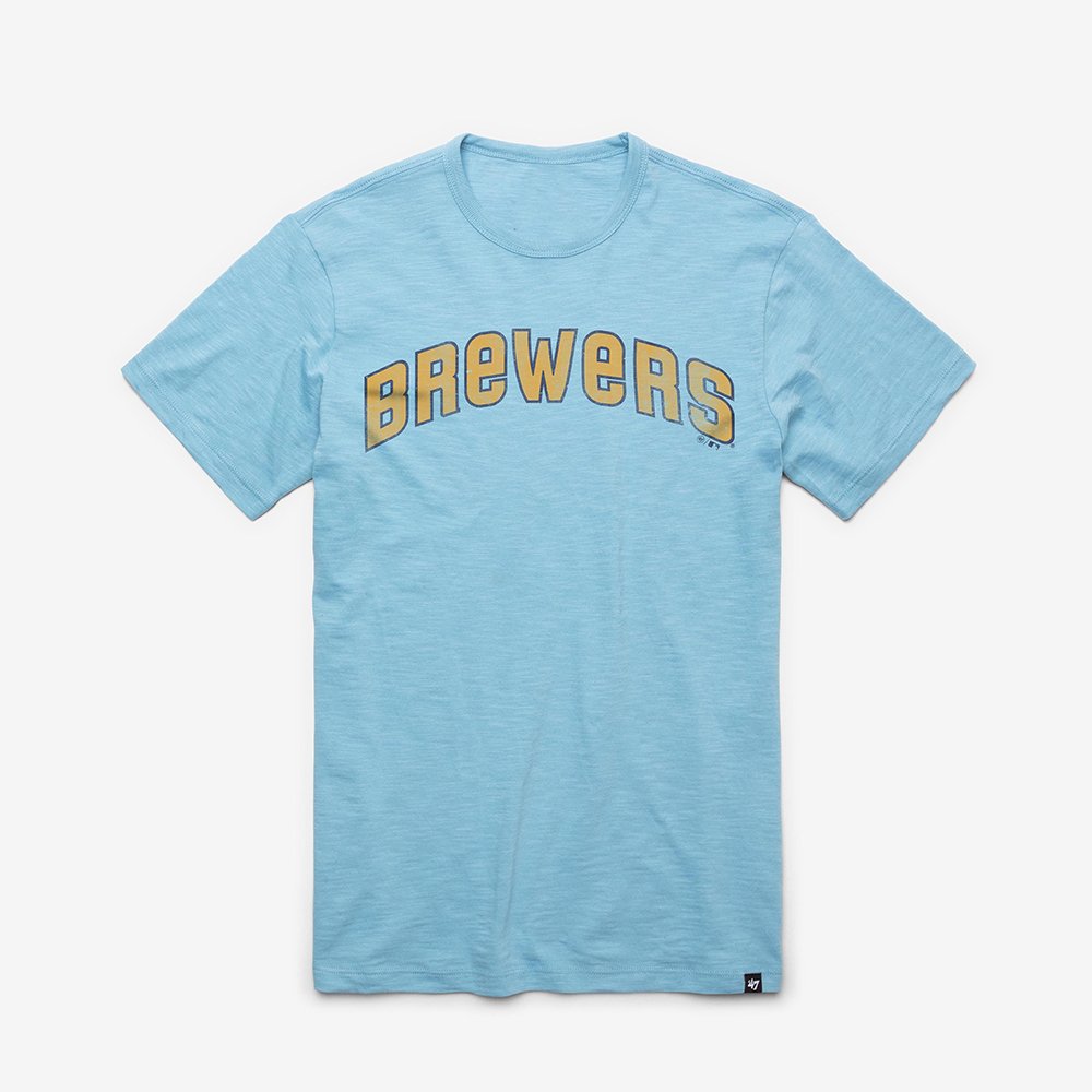 Milwaukee Brewers x 47 Brand Merch Cooperstown Grit Wordmark T-Shirt Brewers Fan Gear