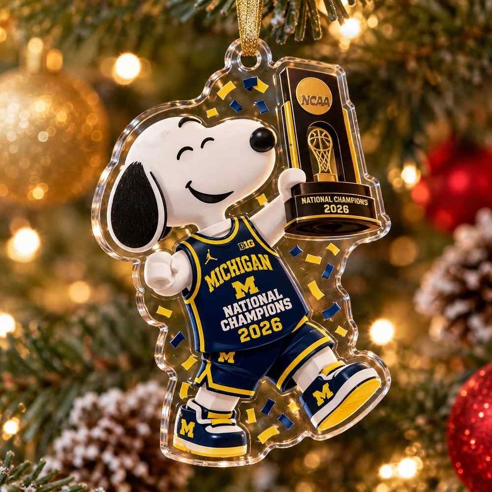 Michigan Wolverines Basketball National Champions Snoopy Trophy Christmas Ornament Gifts Ideas