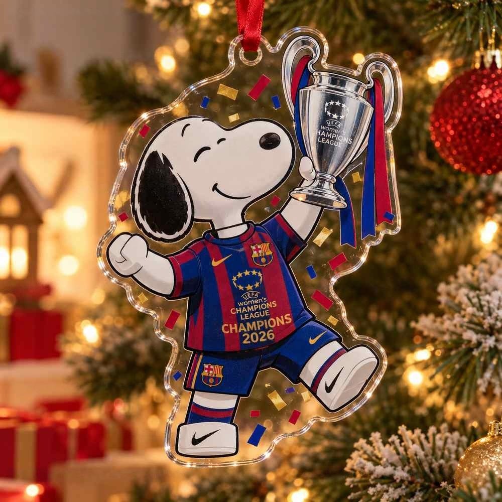 Barcelona UEFA Champions League Champions Snoopy Trophy Christmas Ornament Gifts For Husband