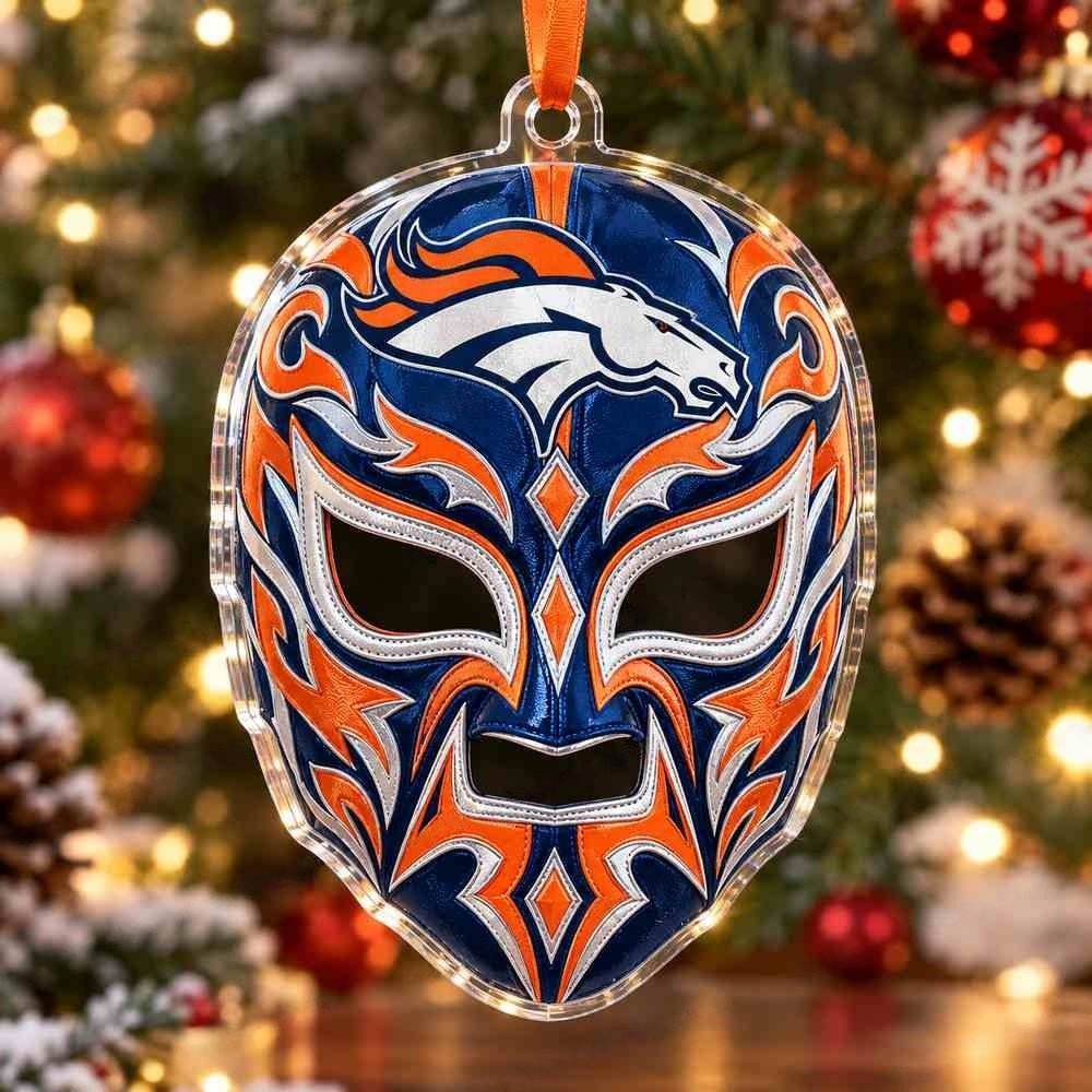 Denver Broncos Luchador Mask Christmas Acrylic Ornament Mexican Holiday Decor Seasonal Display Gift