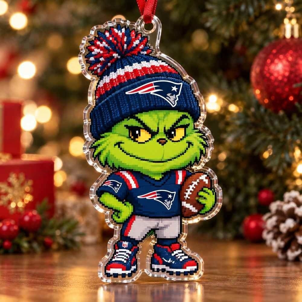 New England Patriots Grinch Chibi Pixel Xmas Acrylic Ornament Naughty Holiday Seasonal Home Decor Gift