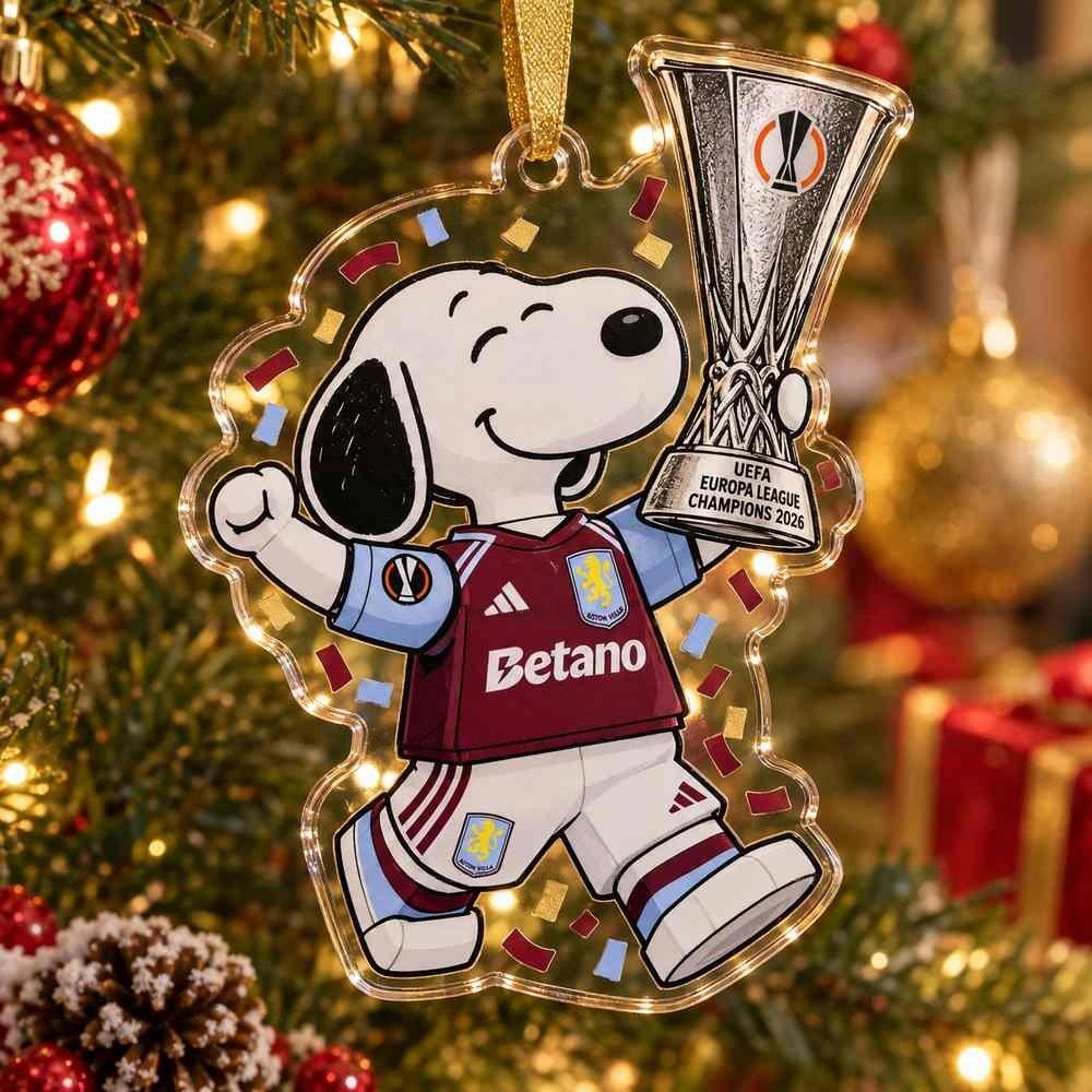 Aston Villa UEFA Europa League Champions Snoopy Trophy Christmas Ornament Gifts For Men