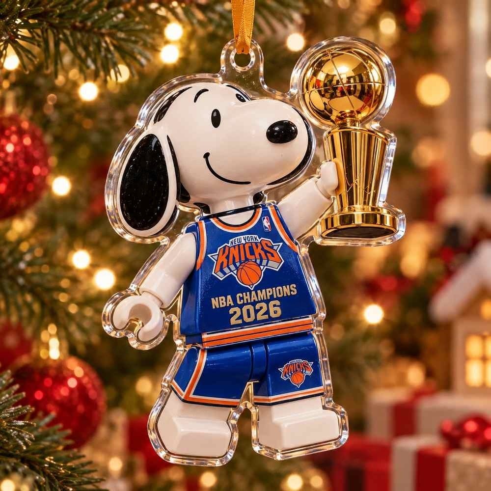 New York Knicks NBA Champions Snoopy Basketball Trophy Christmas Ornament Gifts For Boyfriend
