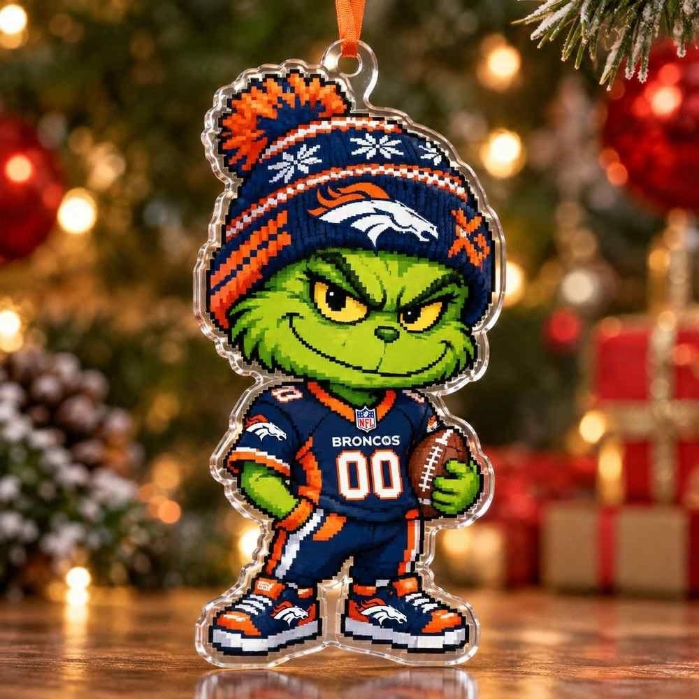 Denver Broncos Grinch Chibi Pixel Christmas Acrylic Ornament Holiday Display Winter Tree Decor Gift