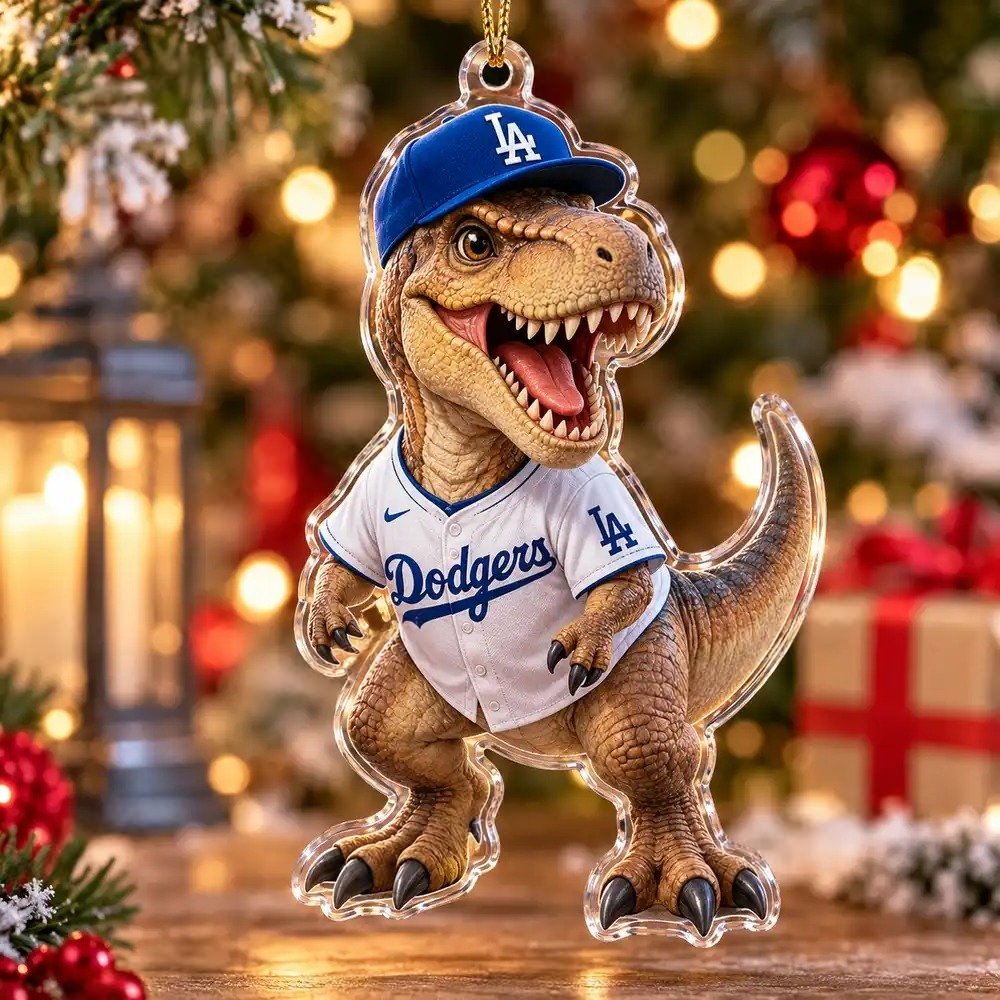 Los Angeles Dodgers T-Rex Dinosaur Christmas Tree Ornament Baseball Fan Gift For Collectors