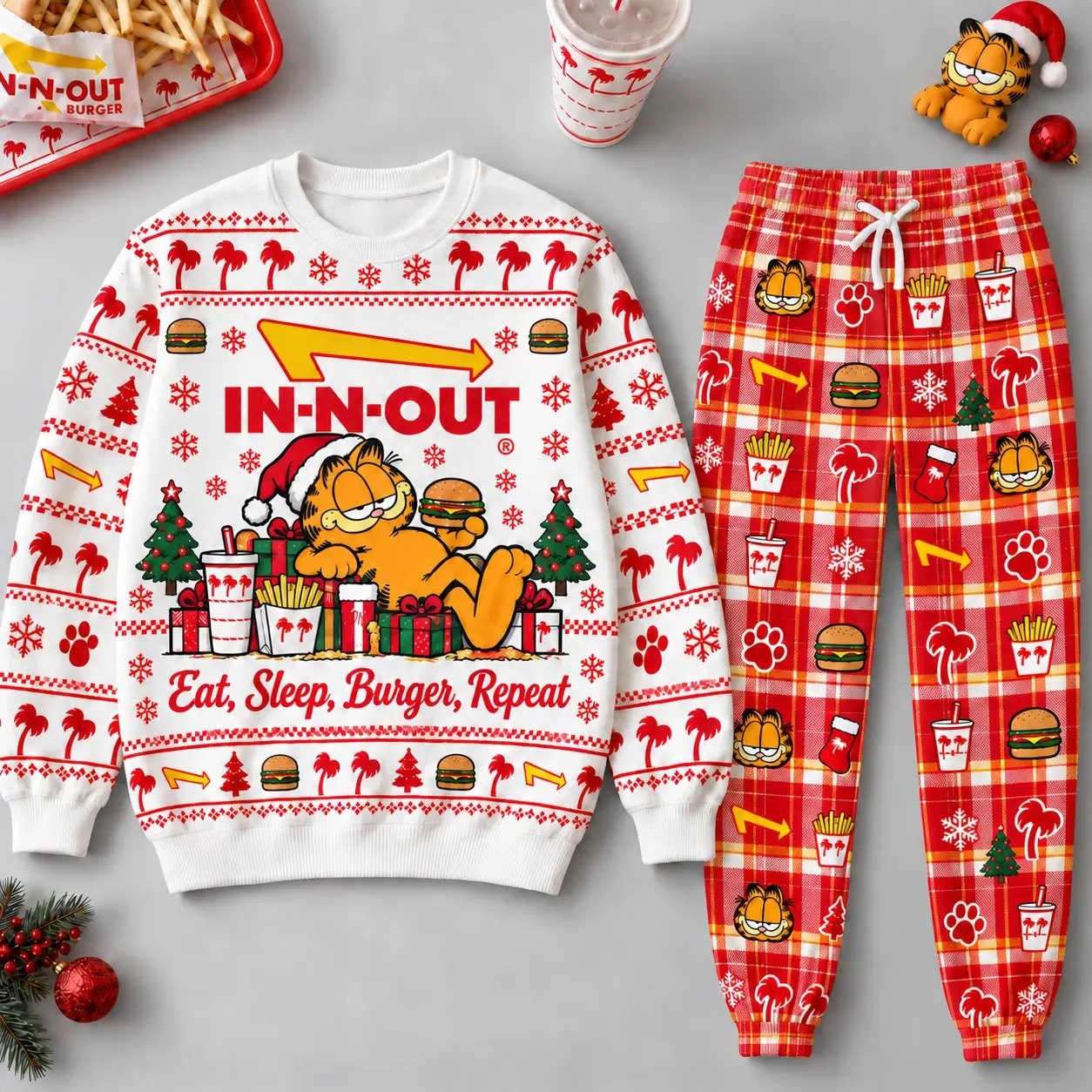 In-N-Out Garfield Sweatshirt And Sweatpant Burger California Cartoon Gear In-N-Out Fan Gift
