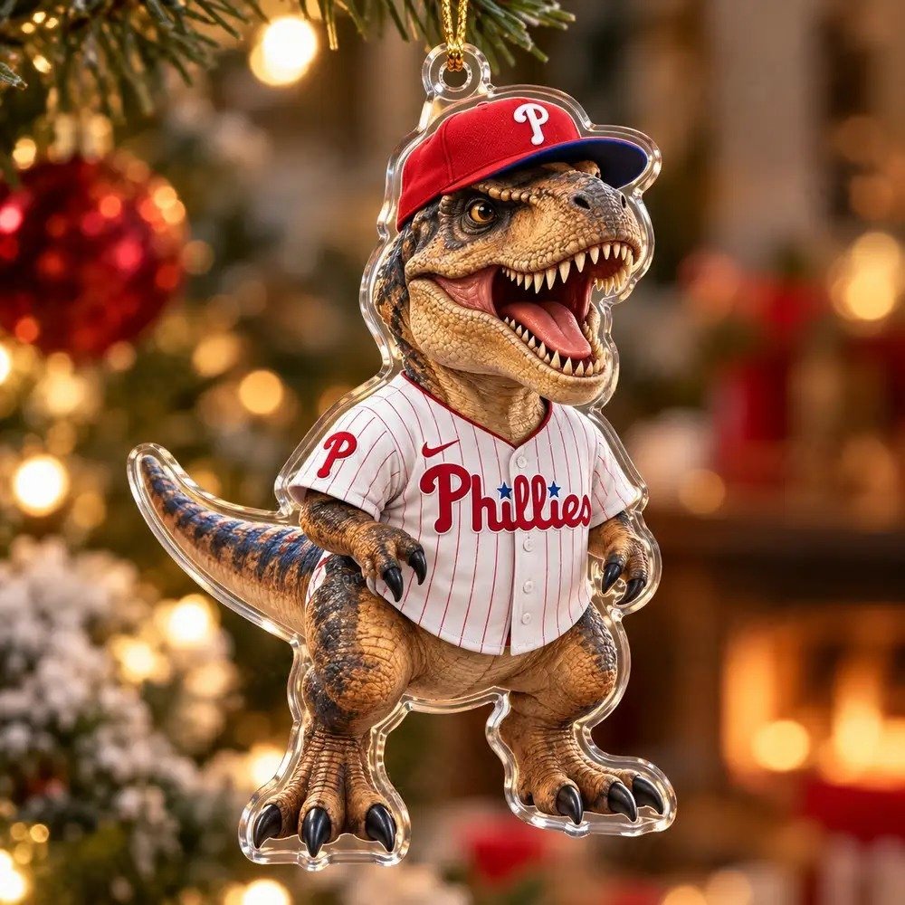Philadelphia Phillies T-Rex Dinosaur Baseball Xmas Acrylic Ornament Phillies Baseball Celebration Gift